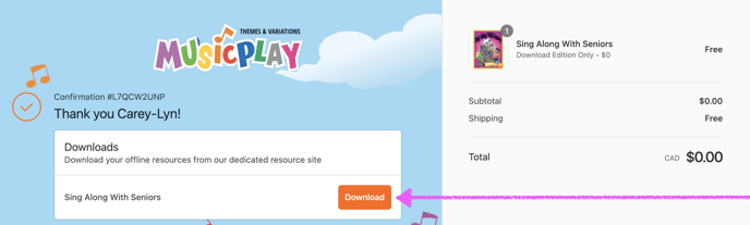 Thank you page download button