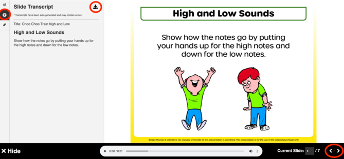 Concept slide screenshot showing the settings menu open.